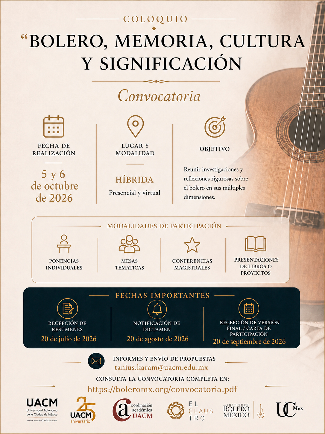 Convocatoria Coloquio Bolero, Memoria, Cultura y Significación
